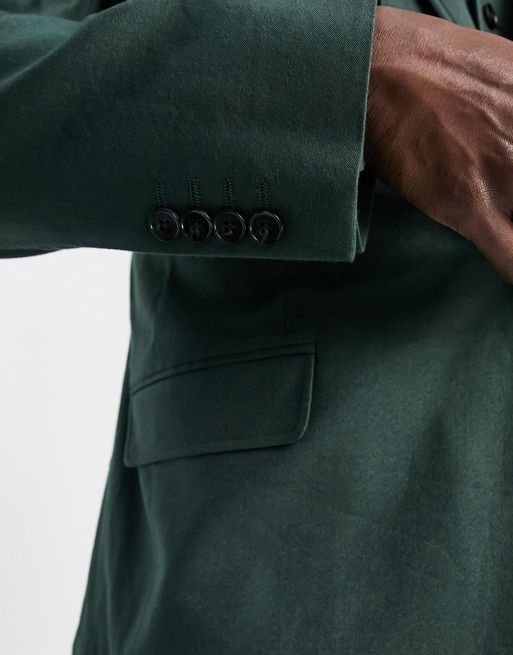 Slim Fit Linen Jacket - Dark green melange - Men