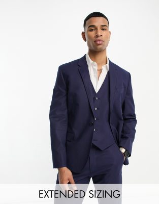 Asos Design Slim Linen Mix Suit Jacket In Navy