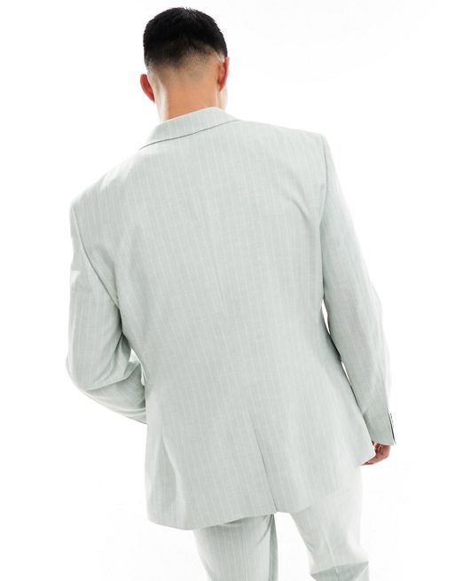 ASOS DESIGN slim linen mix suit jacket in sage green pinstripe | ASOS
