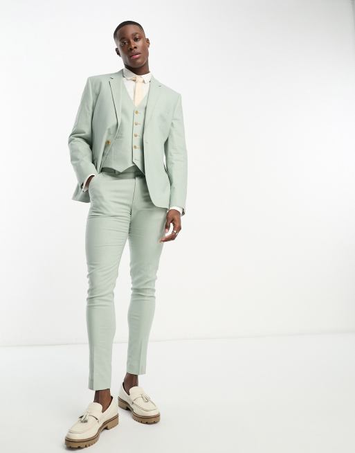 Mens skinny linen on sale suit