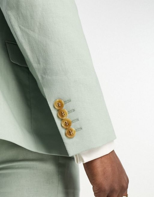 ASOS DESIGN slim linen mix suit jacket in sage green