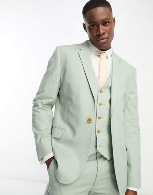 ASOS DESIGN slim linen mix suit jacket in sage green