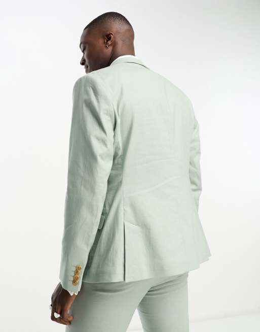 ASOS DESIGN slim linen mix suit jacket in sage green