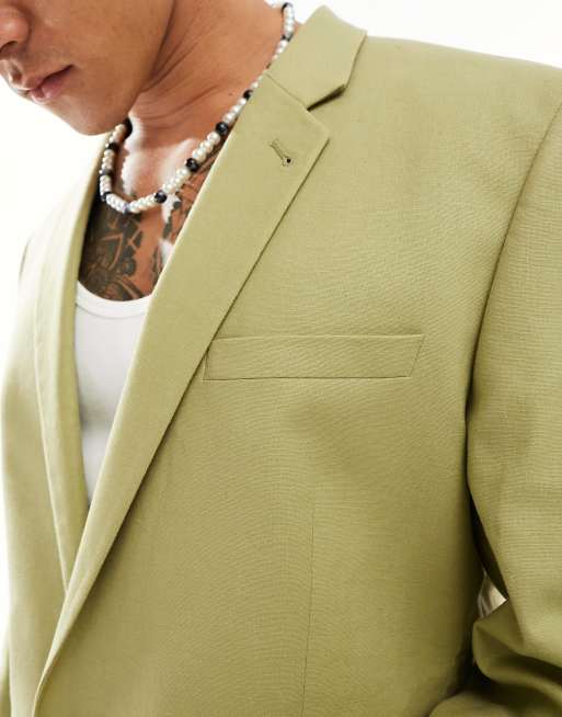 ASOS DESIGN slim linen mix suit jacket in sage green ASOS