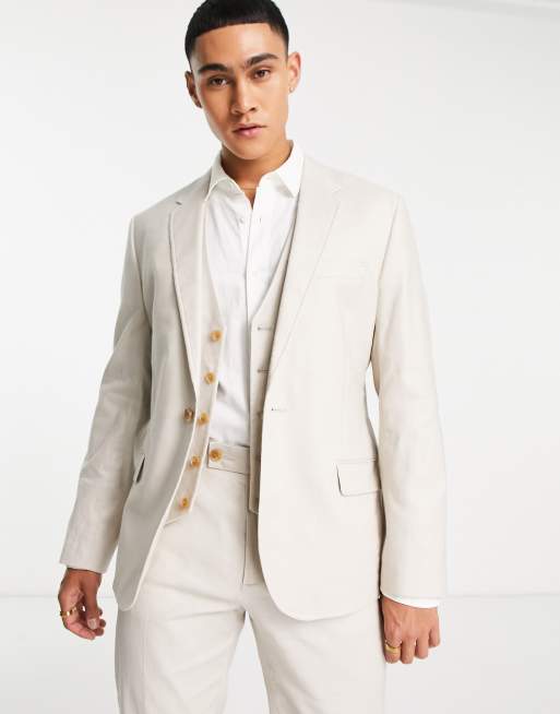 ASOS DESIGN slim linen mix suit jacket in stone