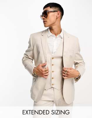 Asos Design Slim Linen Mix Suit Jacket In Stone-neutral