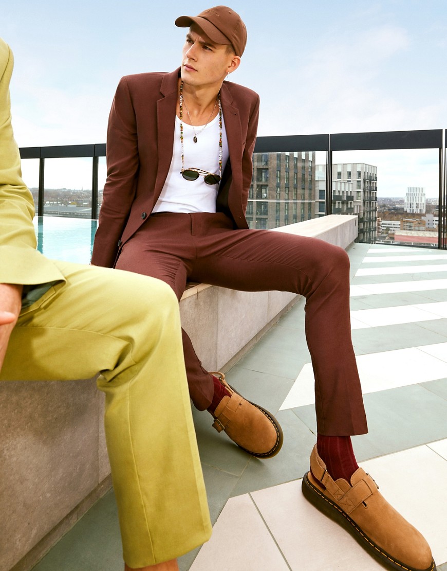 slim linen mix suit pants in brown