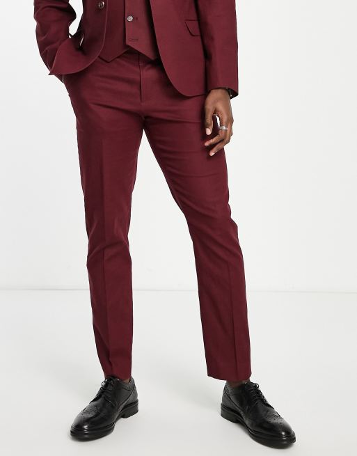 ASOS DESIGN slim tuxedo suit in burgundy