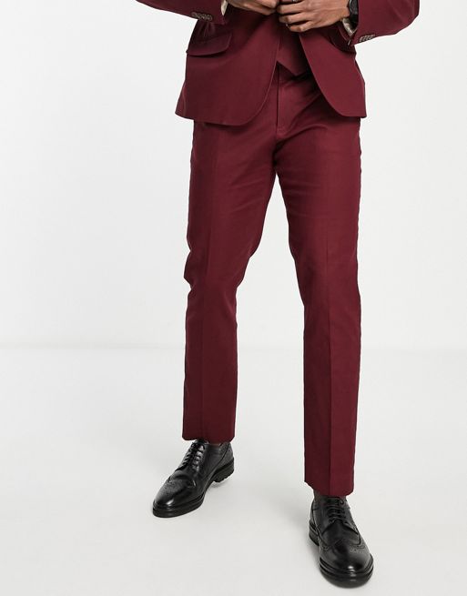 ADPT high waist loose fit suit pants in burgundy
