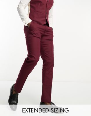 ASOS DESIGN slim linen mix suit pants in burgundy