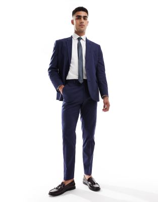 ASOS DESIGN slim linen mix suit pants in navy