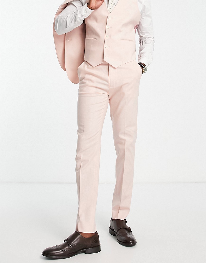 ASOS DESIGN slim linen mix suit pants in pink