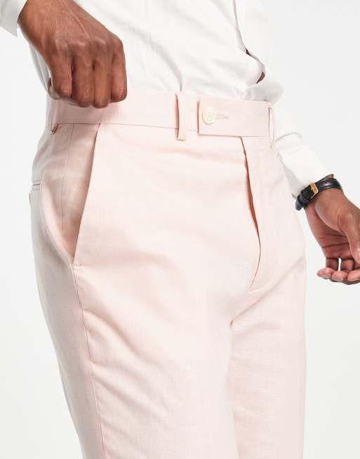 ASOS DESIGN slim linen mix suit pants in pink