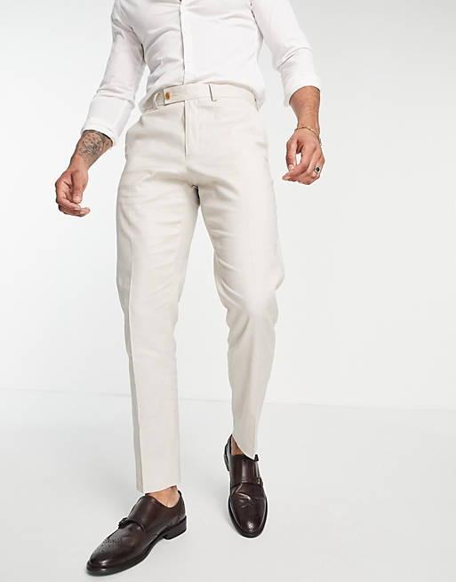 ASOS DESIGN slim linen mix suit pants in stone | ASOS