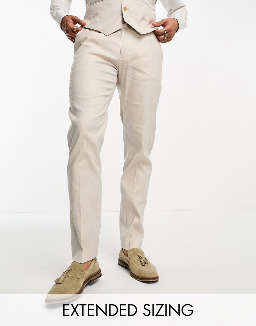 Shop Asos Design Slim Linen Mix Suit Pants In Stone-neutral