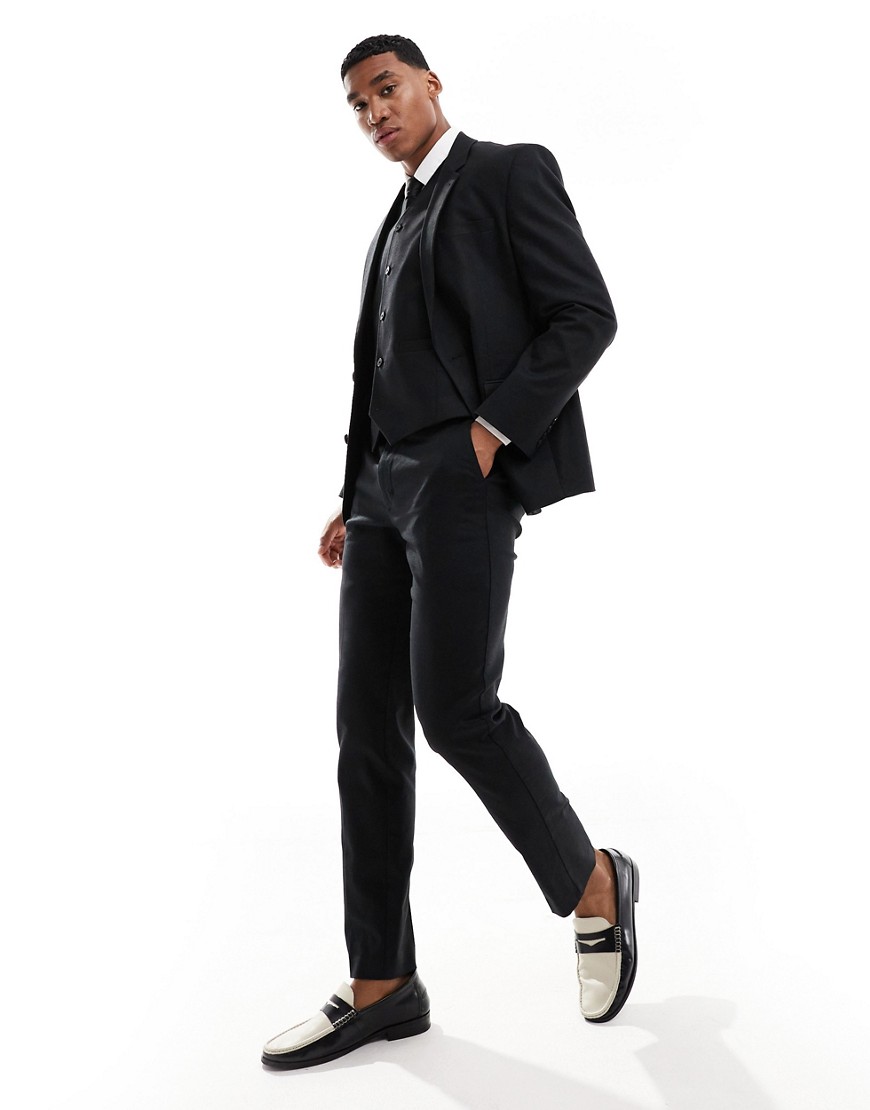 ASOS DESIGN slim linen mix suit trousers in black