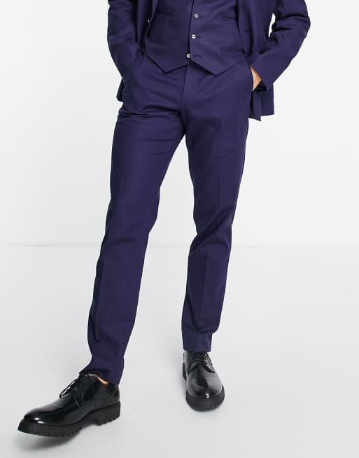 ASOS DESIGN slim linen mix suit trousers in navy
