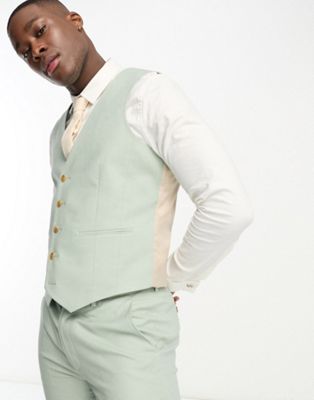 ASOS DESIGN slim linen mix waistcoat in sage green