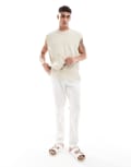 [ASOS DESIGN] ASOS DESIGN slim linen pants in white with elasticated waist 2XL White