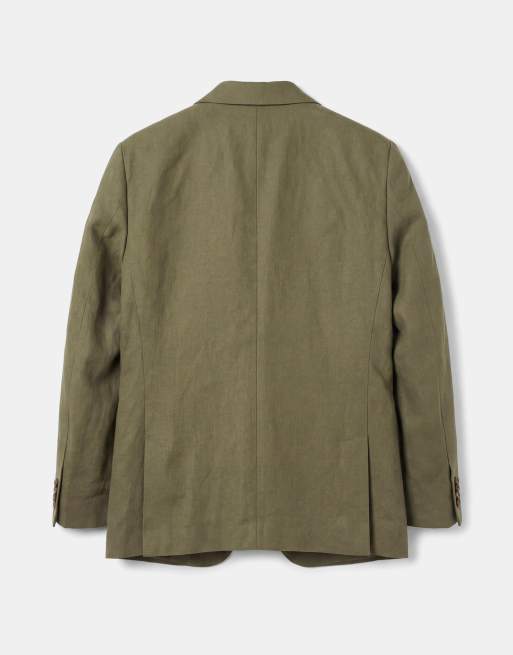 ASOS DESIGN slim linen rich double breasted suit jacket in dark olive, 7 of 9