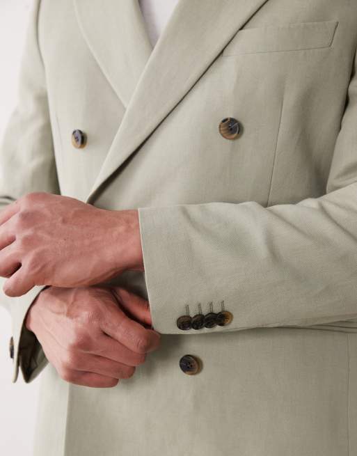 ASOS DESIGN slim linen rich double breasted suit jacket in khaki, 4 of 5
