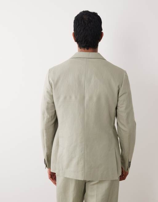 ASOS DESIGN slim linen rich double breasted suit jacket in khaki, 5 of 5