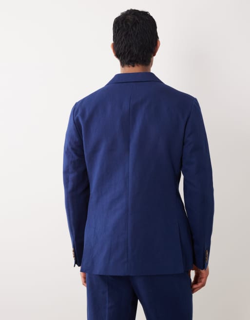 ASOS DESIGN slim linen rich double breasted suit jacket in navy