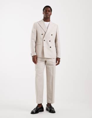 ASOS DESIGN slim linen rich suit in stone | ASOS