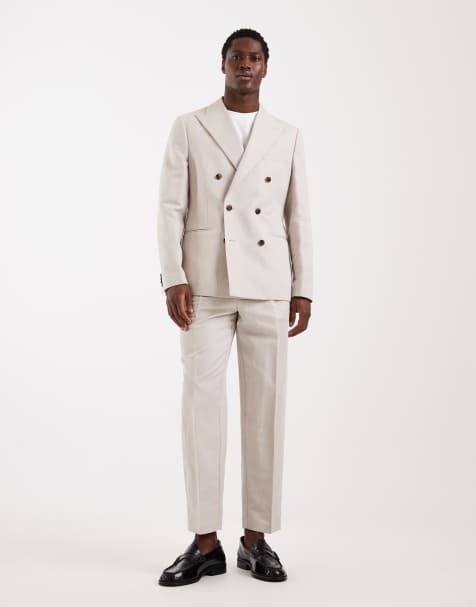 ASOS DESIGN slim linen rich suit in stone - view 1