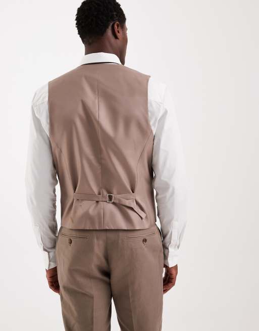 ASOS DESIGN slim linen-rich suit waistcoat in beige twill, 4 of 5