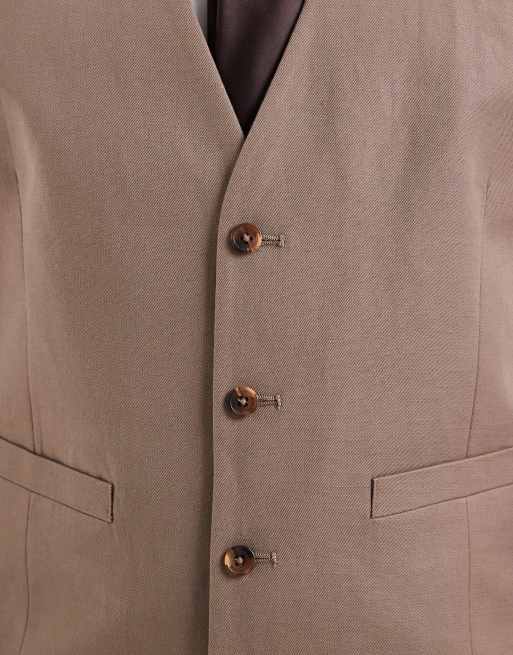 ASOS DESIGN slim linen-rich suit waistcoat in beige twill, 5 of 5