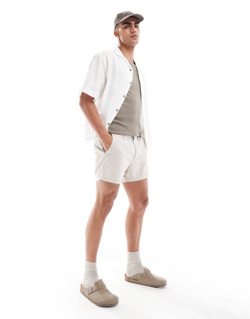 FhyzicsShops DESIGN slim linen shorts in beige