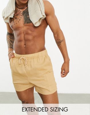 ASOS DESIGN slim linen shorts in shorter length in light brown