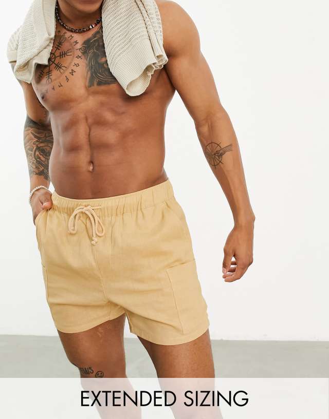 ASOS DESIGN slim linen shorts in light brown