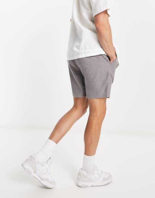 ASOS DESIGN slim linen shorts in mid length in charcoal