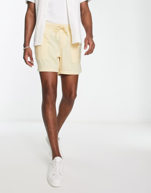 Mens knee clearance length linen shorts