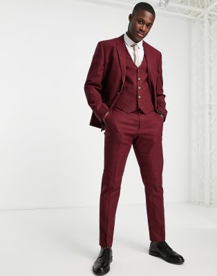 wine color suit with white shirt