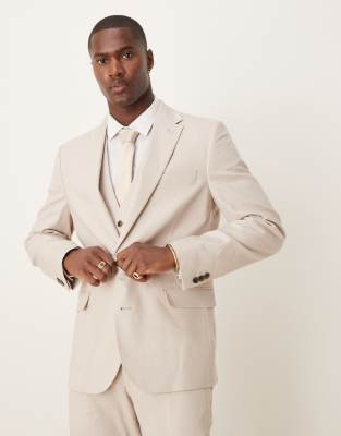 Asos Design Slim Linen Suit Jacket In Neutral