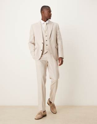 Asos Design Slim Linen Suit Jacket In Neutral