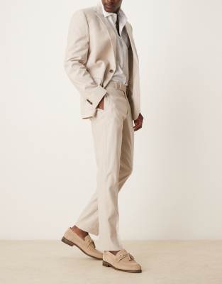 Asos Design Slim Linen Suit Pants In Neutral