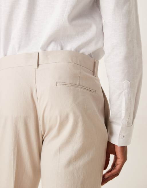 ASOS DESIGN slim linen suit pants in stone