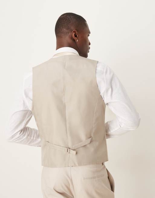 ASOS DESIGN slim linen suit waistcoat in stone, 4 of 5