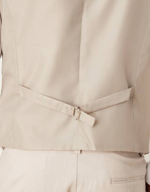 ASOS DESIGN slim linen suit waistcoat in stone, 5 of 5