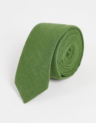 ASOS DESIGN slim linen tie in green