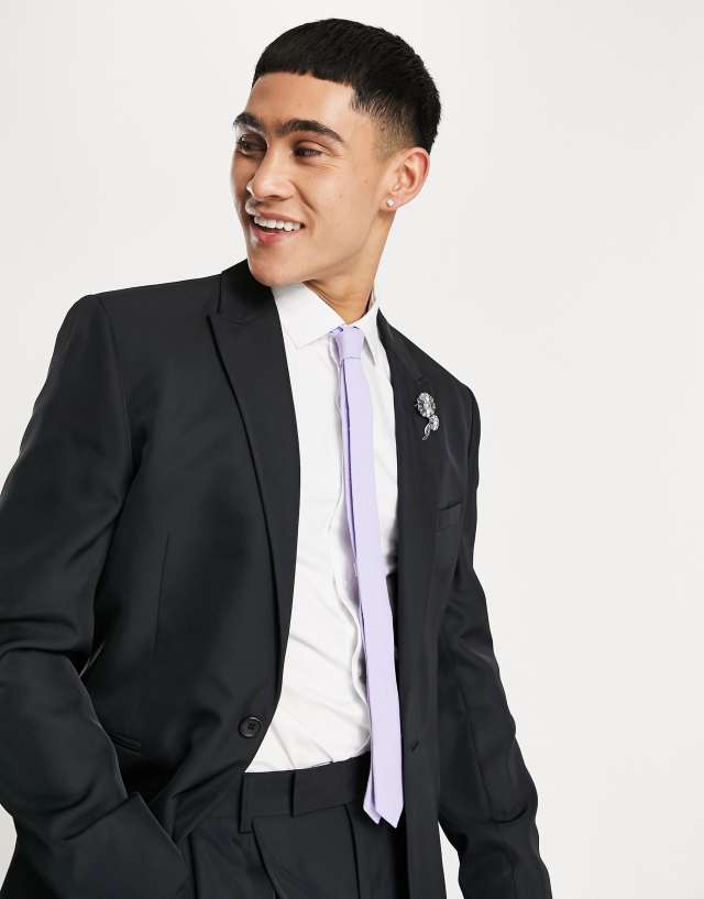 ASOS DESIGN slim linen tie in lilac