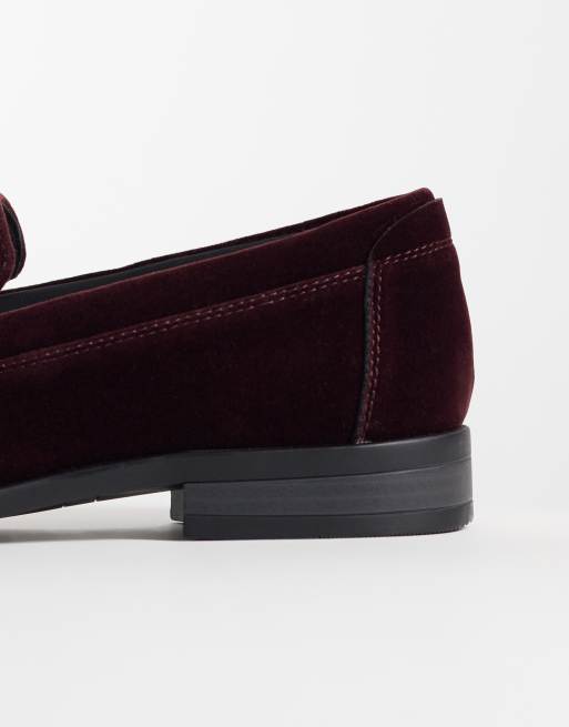 ASOS DESIGN slim loafer med hestebiddetalje i bordeaux velour, 4 af 4