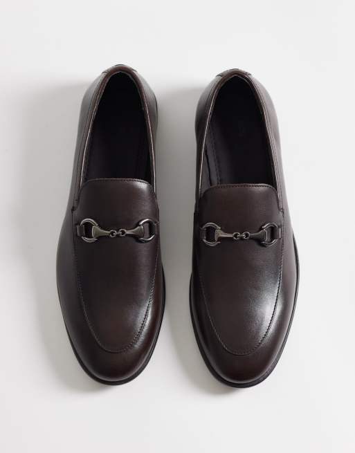 ASOS DESIGN slim loafers with snaffle in brown leather, 2 of 4