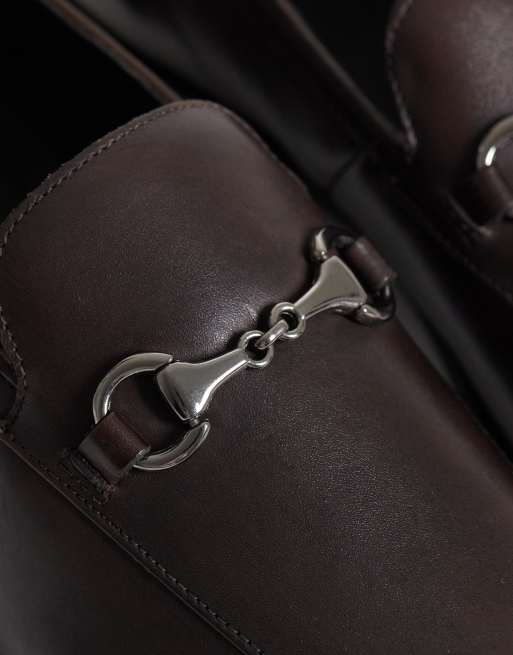 ASOS DESIGN slim loafers with snaffle in brown leather, 3 of 4