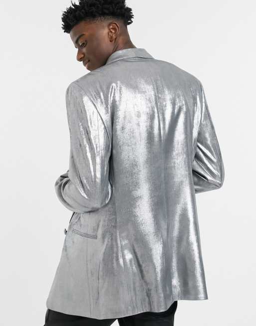 Metallic silver sale blazer mens