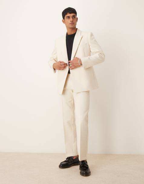 ASOS DESIGN slim longline heavyweight wool look suit in cream - view 1